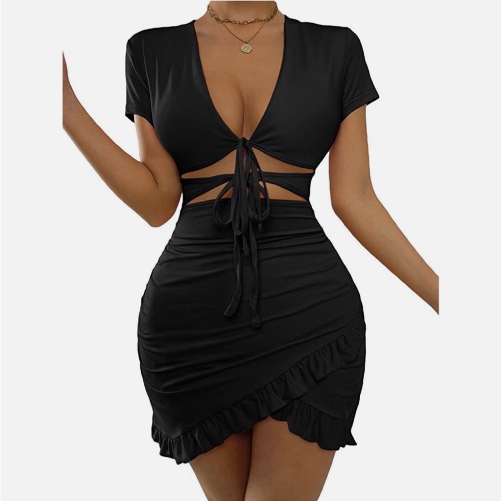 Chic Black Tie-Front Dress